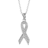 Sterling Silver CZ Rhodium Plated Ribbon Necklace