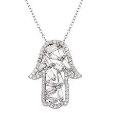 Load image into Gallery viewer, Sterling Silver Rhodium Plated Hamsa Pendant Necklace with CZ Necklace