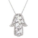 Sterling Silver Rhodium Plated Hamsa Pendant Necklace with CZ Necklace