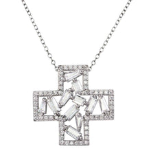 Load image into Gallery viewer, Sterling Silver Rhodium Plated CZ Cross Pendant Necklace