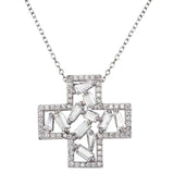 Sterling Silver Rhodium Plated CZ Cross Pendant Necklace