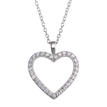 Load image into Gallery viewer, Sterling Silver Rhodium Plated CZ Open Heart Necklace