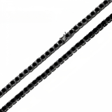Sterling Silver Black Rhodium Plated Round Black CZ Tennis Necklace-4mm