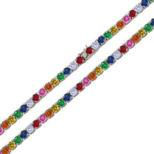 Load image into Gallery viewer, Sterling Silver Rhodium Plated Rainbow Round CZ Link Chains