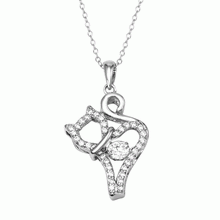 Load image into Gallery viewer, Sterling Silver Rhodium Plated Cat Necklace With Dancing CZ