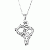 Sterling Silver Rhodium Plated Cat Necklace With Dancing CZ