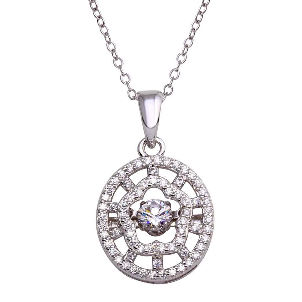 Sterling Silver Rhodium Rhodium Plated CZ Cut Out Clover Design Dancing CZ Necklace