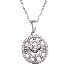 Load image into Gallery viewer, Sterling Silver Rhodium Rhodium Plated CZ Cut Out Clover Design Dancing CZ Necklace
