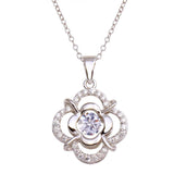 Sterling Silver Rhodium Open Flower Dancing CZ Necklace