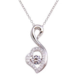 Sterling Silver Rhodium Open Swan Dancing CZ Necklace