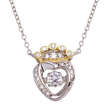 Load image into Gallery viewer, Sterling Silver 2 Toned Crown Heart Dancing CZ Necklace