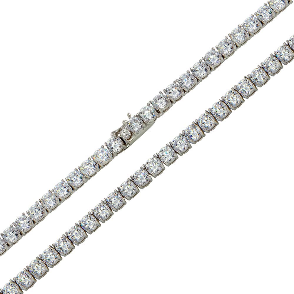Sterling Silver Rhodium Plated 5mm Round CZ Link Chains
