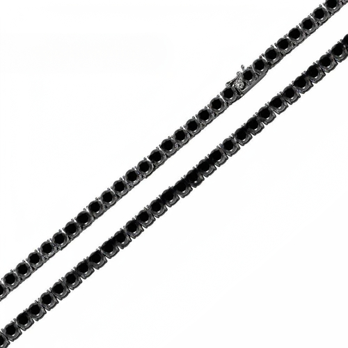 Sterling Silver Black Rhodium Plated Round Black CZ Tennis Necklace
