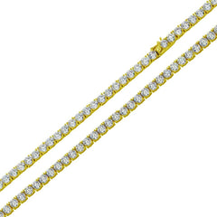 Sterling Silver  Gold Plated Round CZ Link Chains