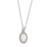 Sterling Silver Rhodium Plated Oval Synthetic Opal Necklace