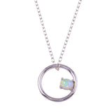 Sterling Silver Rhodium Plated Open Circle Synthetic Opal Necklace