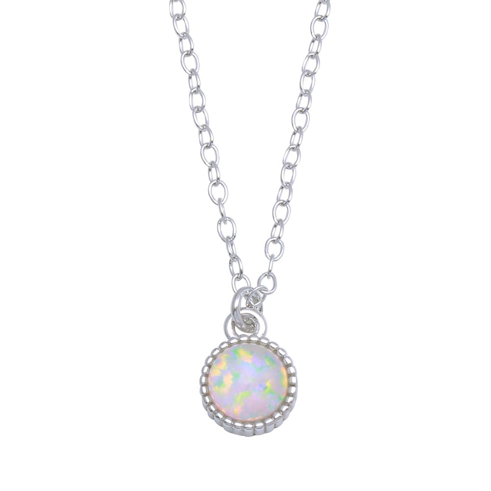 Sterling Silver Rhodium Plated Round Synthetic Opal Necklace