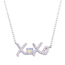 Load image into Gallery viewer, Sterling Silver Rhodium Plated Round XOXO CZ Synthetic Opal Necklace