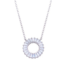 Load image into Gallery viewer, Sterling Silver Rhodium Plated Open Circle Baguette CZ Necklace