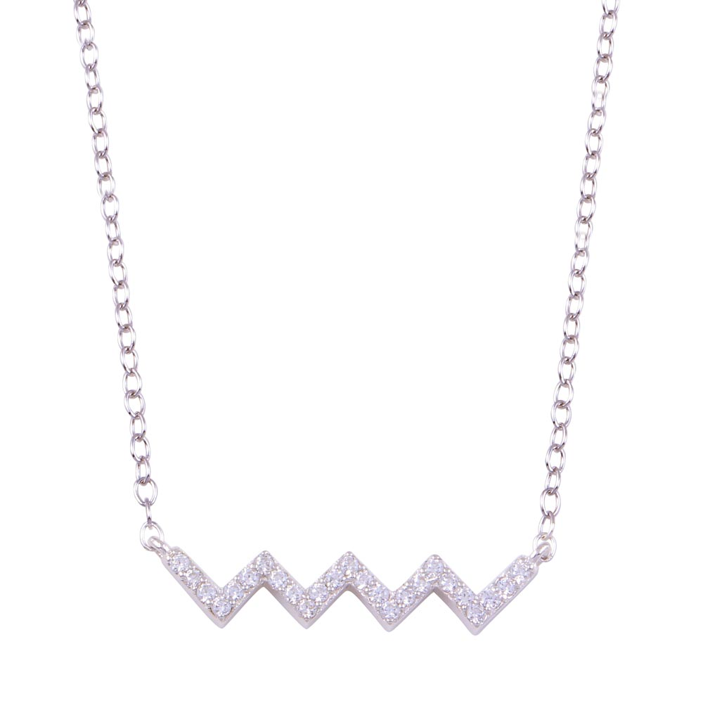 Sterling Silver Rhodium Plated Round ZigZag CZ Necklace