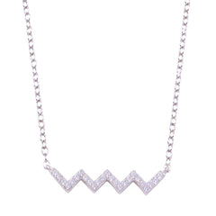 Sterling Silver Rhodium Plated Round ZigZag CZ Necklace