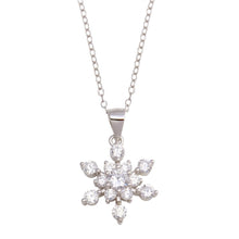 Load image into Gallery viewer, Sterling Silver Rhodium Plated Snow Flakes CZ Necklace