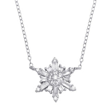 Load image into Gallery viewer, Sterling Silver Rhodium Plated Snow Flakes CZ Necklace