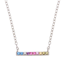 Load image into Gallery viewer, Sterling Silver Rhodium Plated Rainbow Multi Color CZ Bar Necklace