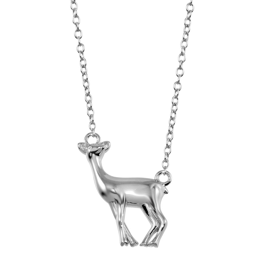 Sterling Silver Rhodium Plated Deer Necklace