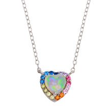 Load image into Gallery viewer, Sterling Silver Rhodium Plated Rainbow Multi Color CZ Opal Hearts Necklace