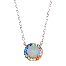 Load image into Gallery viewer, Sterling Silver Rhodium Plated Rainbow Multi Color CZ Opal Round Necklace