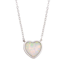 Load image into Gallery viewer, Sterling Silver Rhodium Plated Heart Synthetic Opal Necklace with CZ