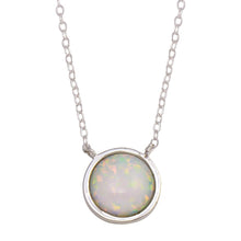 Load image into Gallery viewer, Sterling Silver Rhodium Plated Disc Synthetic Opal Necklace with CZ