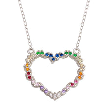 Load image into Gallery viewer, Sterling Silver Rhodium Plated Rainbow Multi Color CZ Hearts Necklace