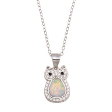 Load image into Gallery viewer, Sterling Silver Rhodium Plated Owl Synthetic Opal Necklace with CZ