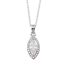 Load image into Gallery viewer, Sterling Silver Rhodium Plated Clear CZ Halo Marquise Shaped Necklace