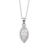 Sterling Silver Rhodium Plated Clear CZ Halo Marquise Shaped Necklace