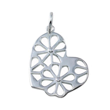Load image into Gallery viewer, Sterling Silver Non Plated CZ Slanted Heart Flower Design Pendant Necklace