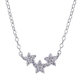 Sterling Silver Rhodium Plated CZ Triple Flower Necklace