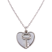 Load image into Gallery viewer, Sterling Silver Rhodium Plated Key and Mother of Pearl Hearts Necklace - silverdepot