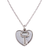 Sterling Silver Rhodium Plated Key and Mother of Pearl Hearts Necklace