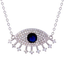 Load image into Gallery viewer, Sterling Silver Rhodium Plated Large Evil Eye Pendant with Clear and Blue CZ Necklace
