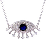 Sterling Silver Rhodium Plated Large Evil Eye Pendant with Clear and Blue CZ Necklace