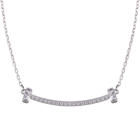 Sterling Silver Rhodium Plated CZ Bar Necklace