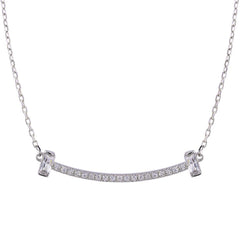 Sterling Silver Rhodium Plated CZ Bar Necklace