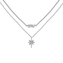 Load image into Gallery viewer, Sterling Silver Rhodium Plated North Star CZ Dual Strand Necklace