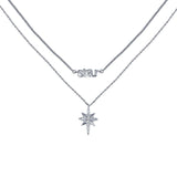 Sterling Silver Rhodium Plated North Star CZ Dual Strand Necklace
