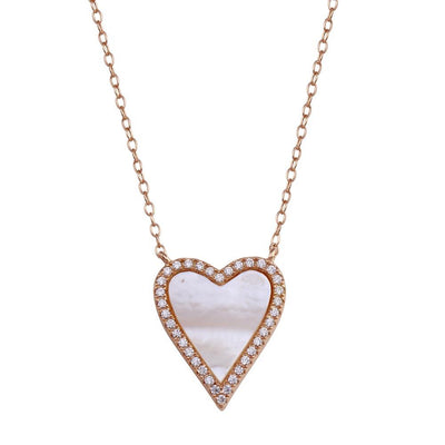 Sterling Silver Rose Gold Plated Heart Mother of Pearl Necklace