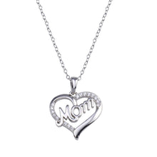 Load image into Gallery viewer, Sterling Silver Rhodium Plated Clear CZ Heart MOM Necklace