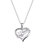 Sterling Silver Rhodium Plated Clear CZ Heart MOM Necklace